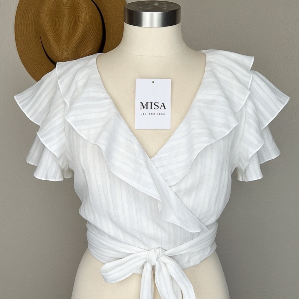 Misa Los Angeles White Ruffle Wrap Blouse NWOT - Picture 9 of 10